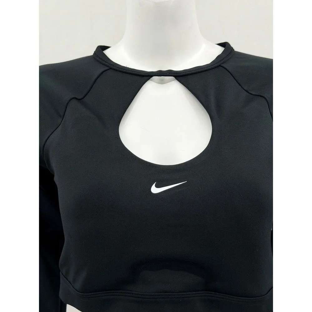 Nike Top Womens XL Black Dri-Fit Cutout Crop Long Sleeve Bra Activewear Gym